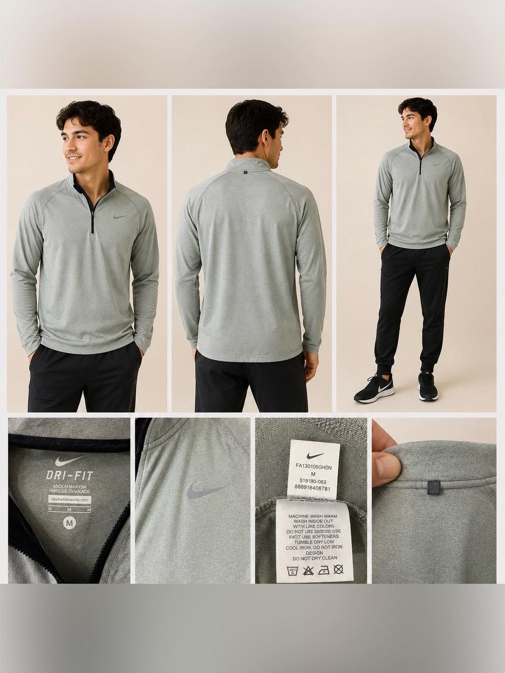 Nike Dri-FIT 1/4 Zip Pullover Men’s Medium Gray Long Sleeve - Picture 2 of 9
